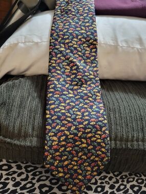 Men's Novelty Car Print Tie - Navy with Red, Yellow, Green Cars